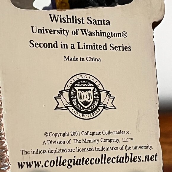 University of Washington UW Huskies Wishlist Santa Collegiate Collectibles 2001 - Picture 9 of 13